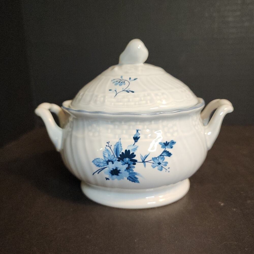 Vtg Mikasa Precious Blue Sheffield Floral Sugar Bowl With Lid D2402 Japan